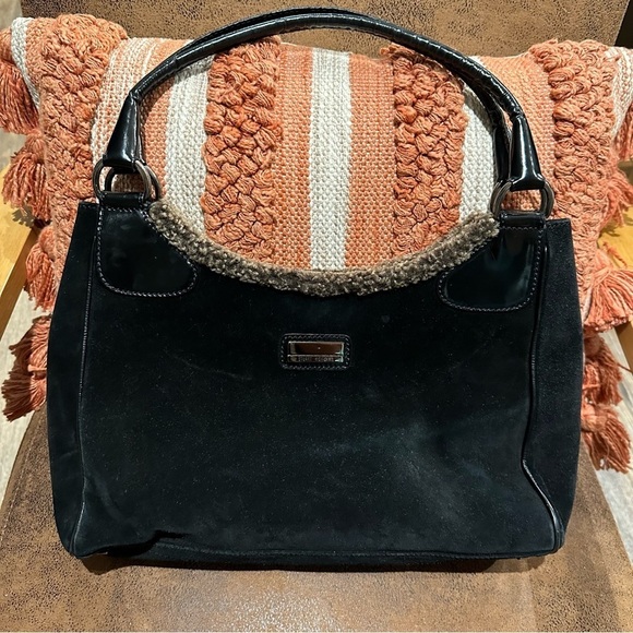 Stuart Weitzman Handbags - Stuart Weitzman Vintage Black Suede Shearling Shoulder Bag Purse 90’s Y2K